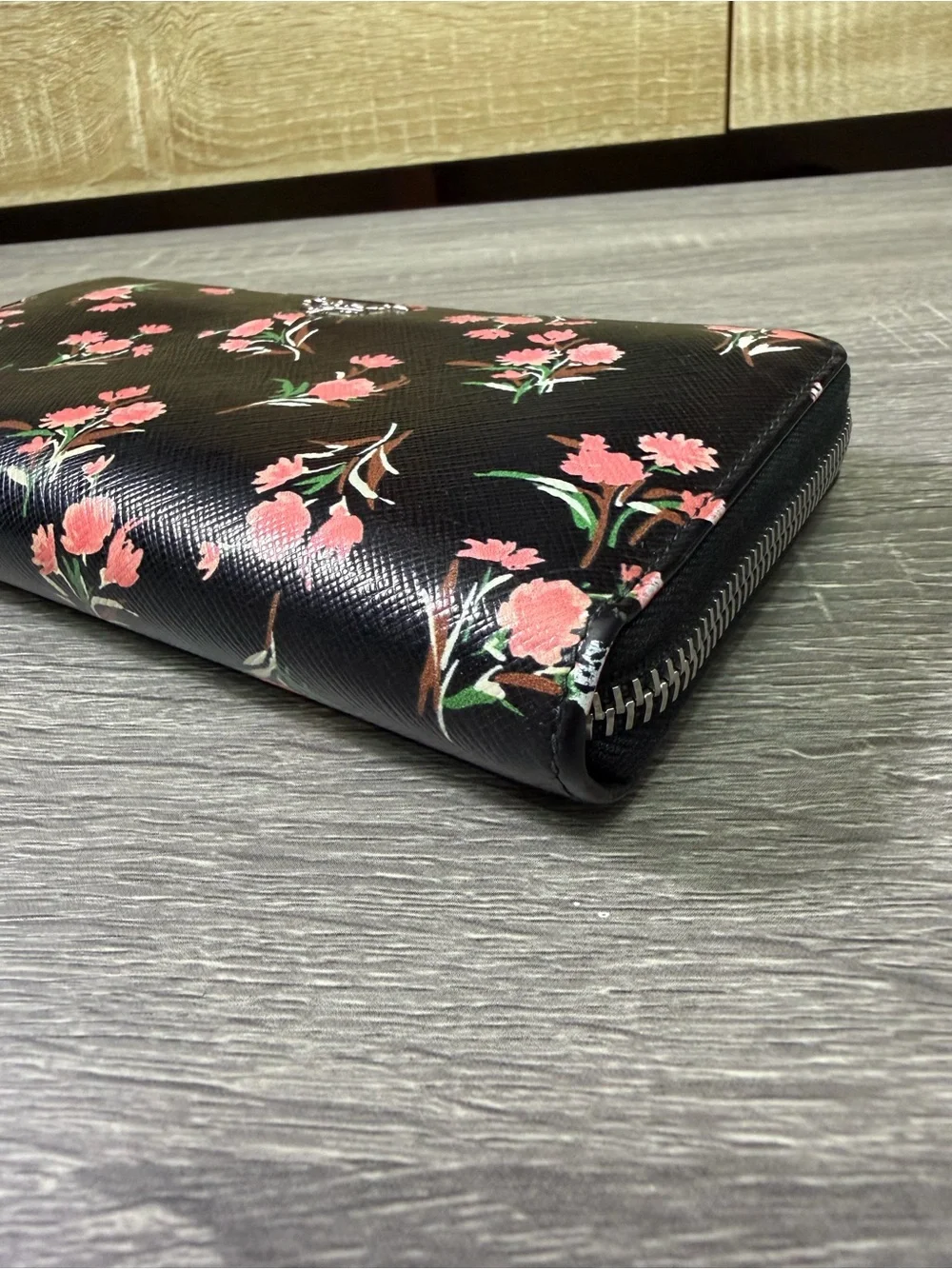 Prada Black Floral Zippy Wallet